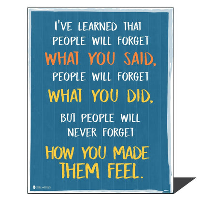 Wise saying by Maya Angelou never forget how you made them feel BLUE wall art perfect for decorating kitchens homes bathrooms bedrooms hallways. - Young N' Refined