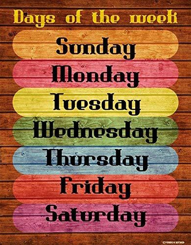 Young N refined Days of the week Lamintated Educational Rustic wood chart fun poster for kids and teachers with funny lines and animals edu 22x17 - Young N' Refined
