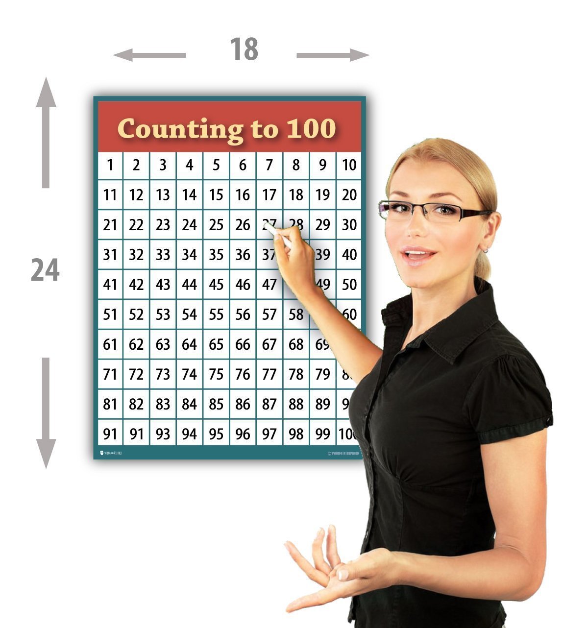 Learning Counting 1 to 100 Number Chart Laminated Classroom Poster - Young N' Refined