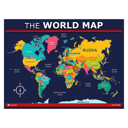 USA and World map poster 2 pack for kids Laminated blue Young N Refined