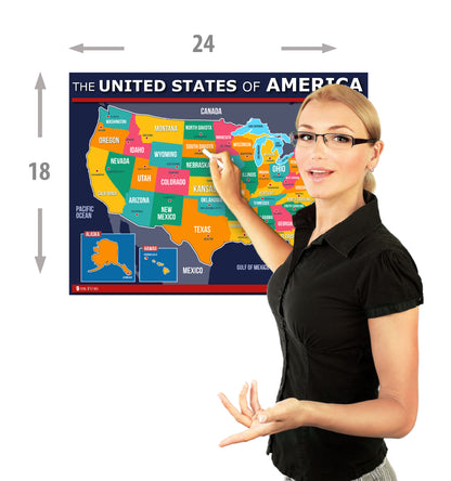 USA and World map poster 2 pack for kids Laminated blue Young N Refined