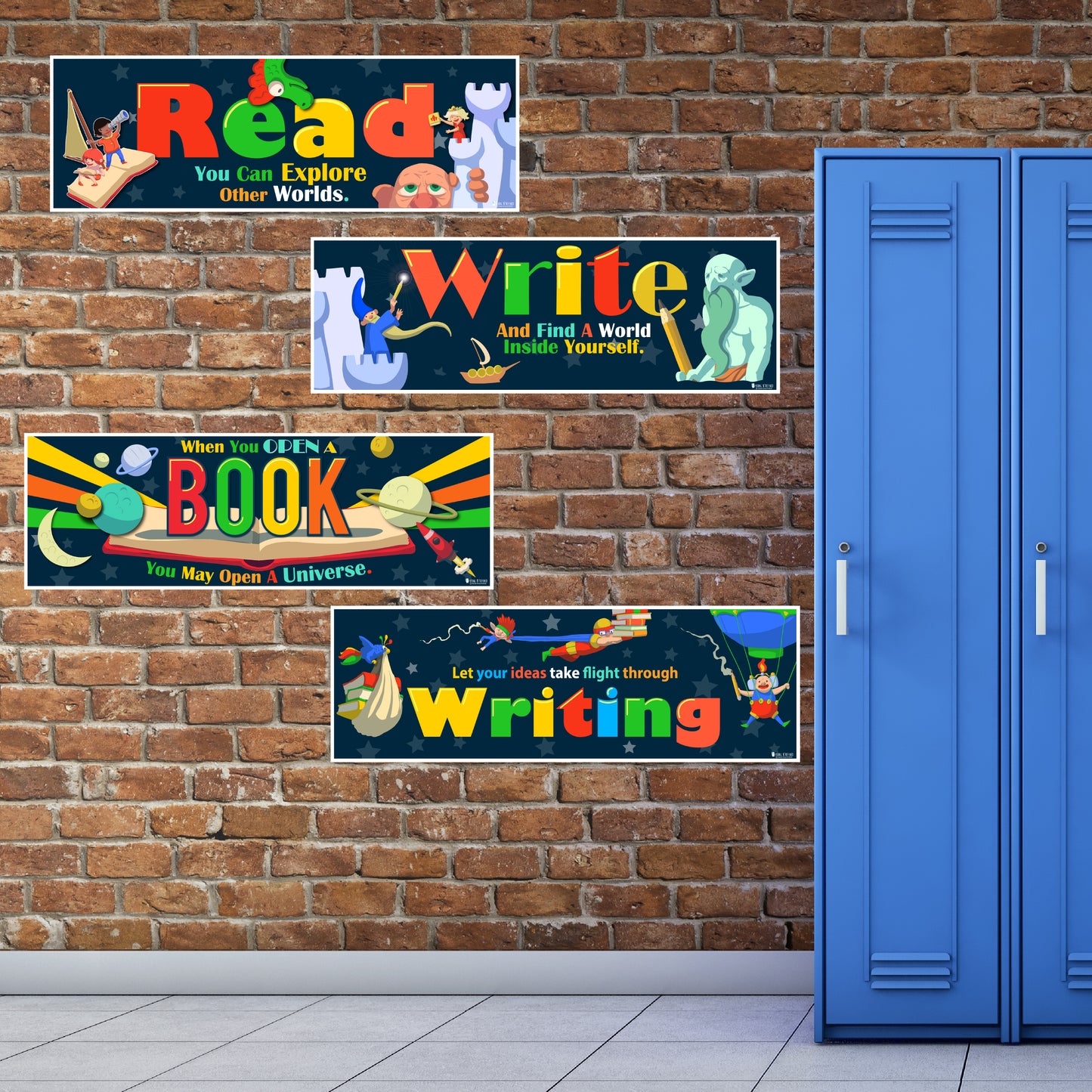 Reading and Writing Banners for Classroom 4 pack of Laminated posters Bulletin Board set (9x108) Young N Refined