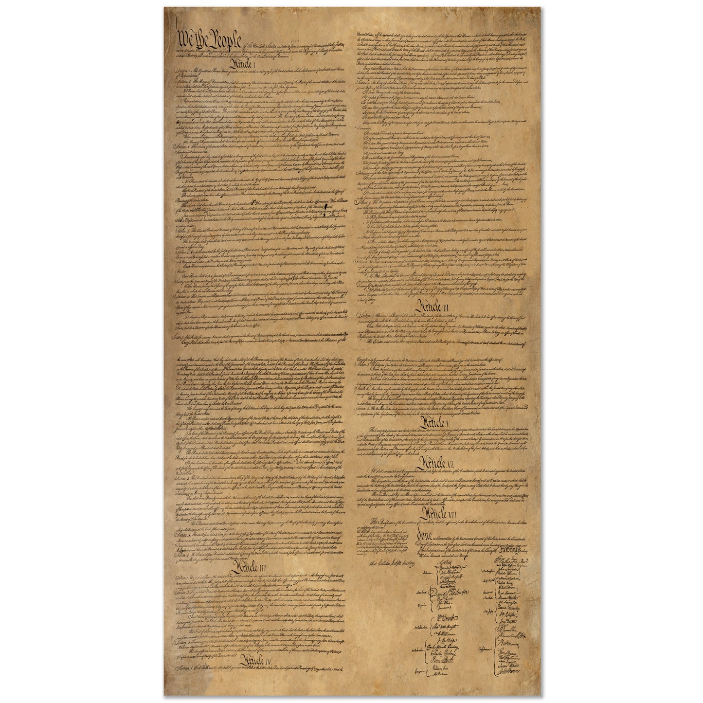US Constitution American Founding Bill of Rights LAMINATED LARGE reproduction