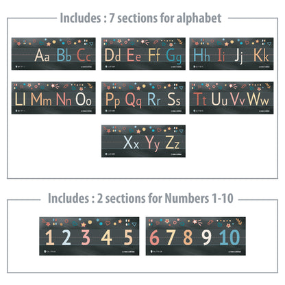 Alphabet and Numbers Classroom Wall Line for Teaching ABCs Black Young N Refined