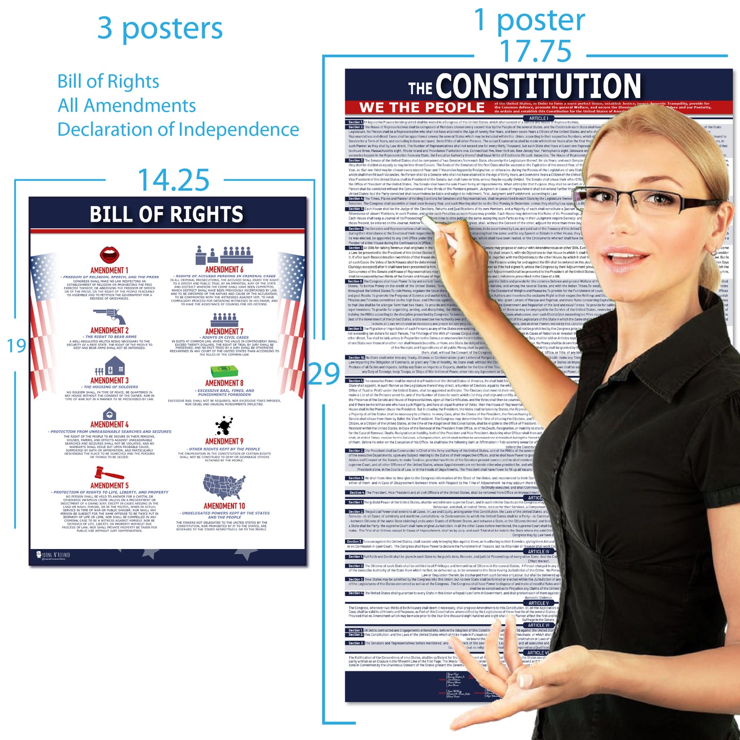 American Founding documents LARGE Laminated 4 Pack
