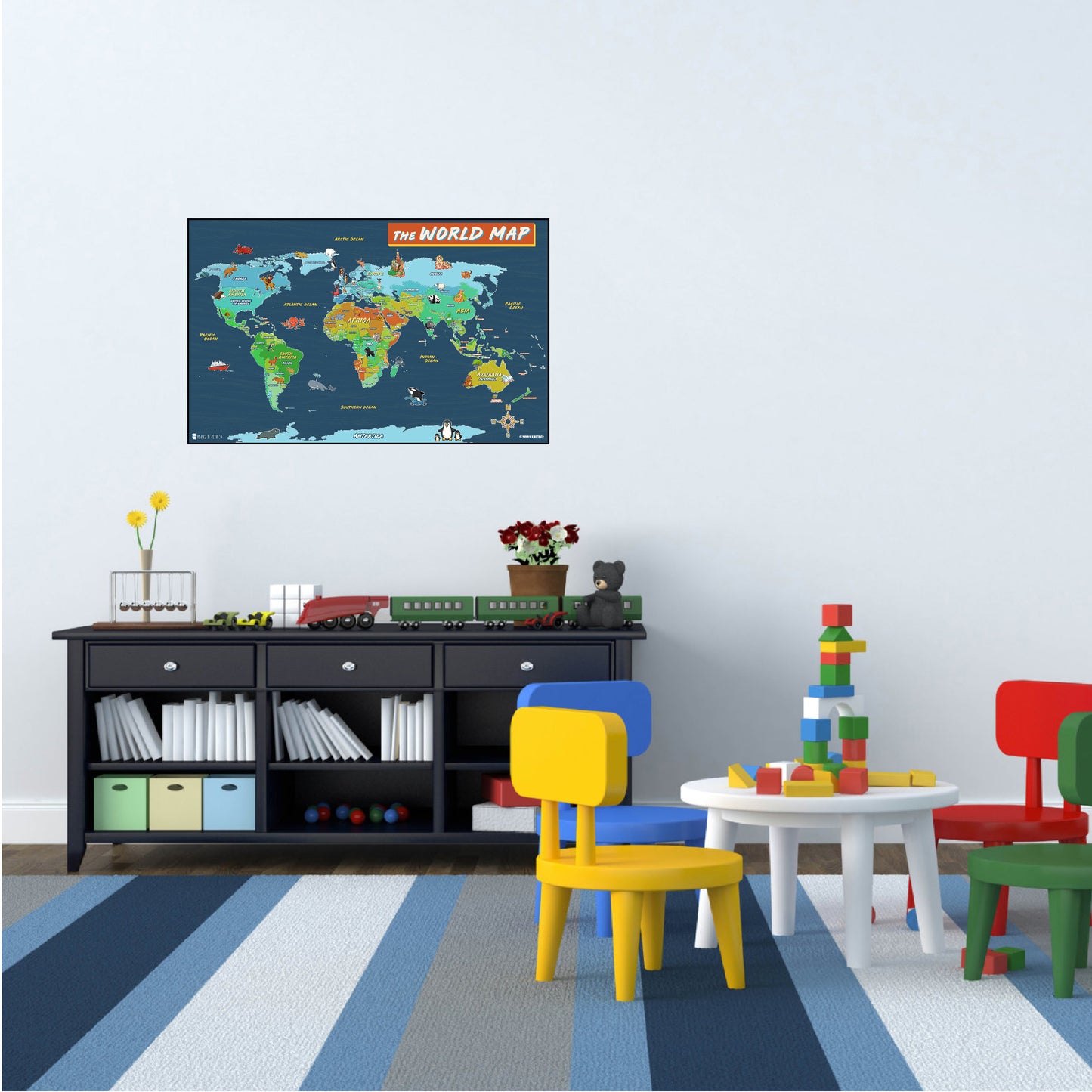 Illustrated World map poster for kids Laminated