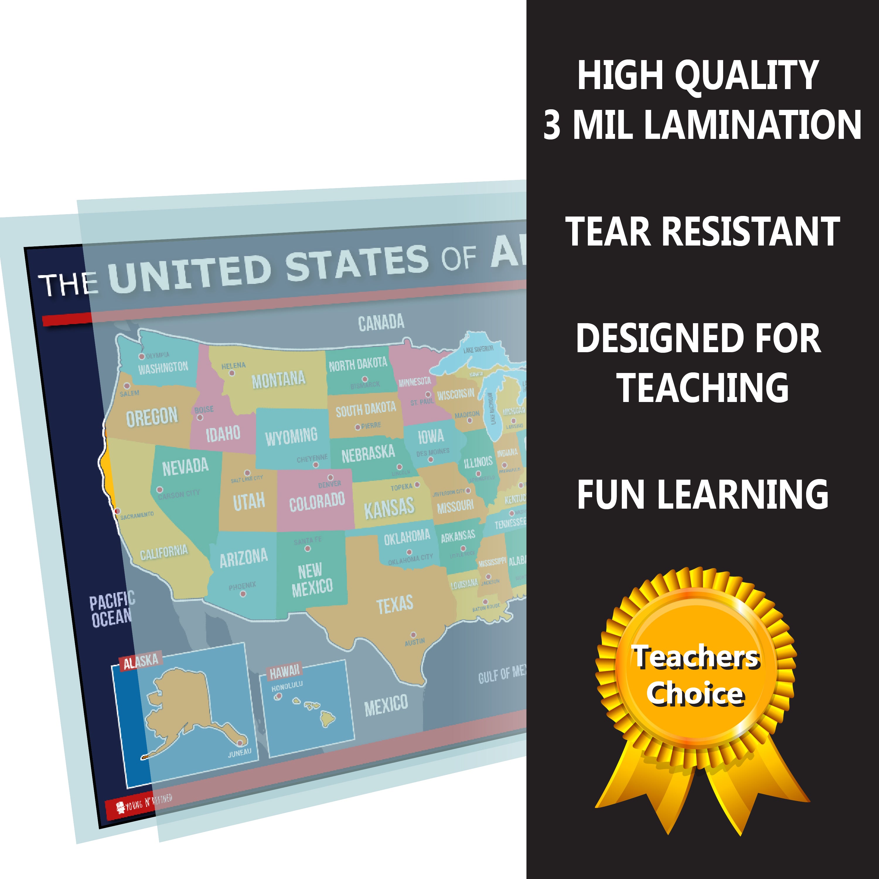 Map Of USA For Kids LAMINATED Large Poster Young N Refined   Edu MapUSA BasicBlue Thumb2 