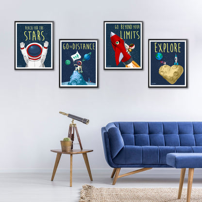 Space Art pack of 4 wall art kids room cute prints Young N Refined