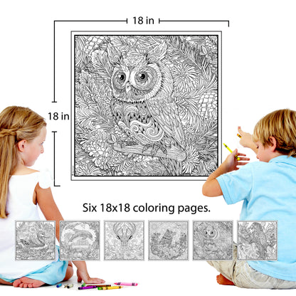 6 Pack of Large Adult Coloring Poster Pages Animals Made of Mandala Floral